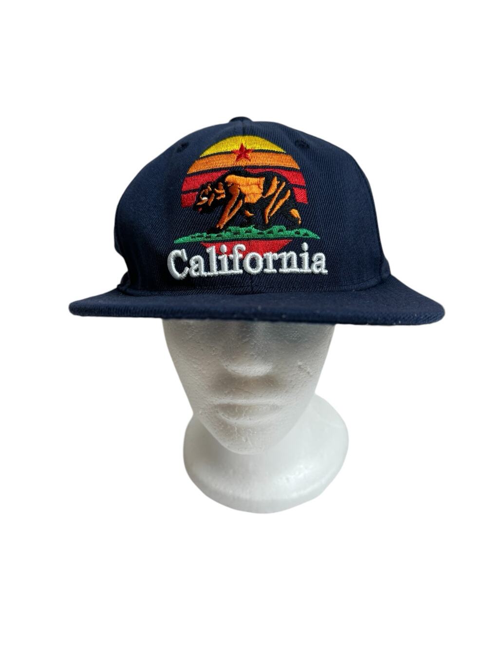 California Republic Bear Cali Navy Blue Hat Baseball Cap Flat Bill Sunset Snap